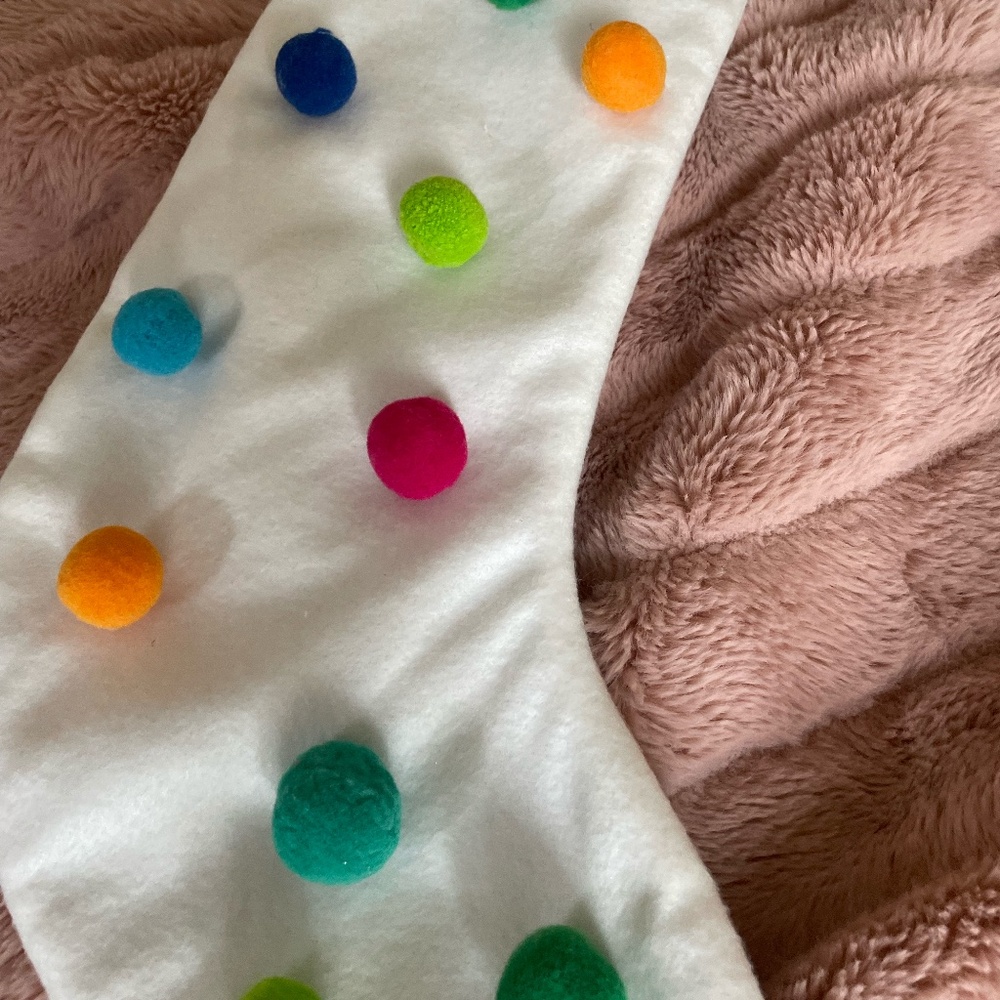 TARGET WONDERSHOP COLORFUL POM POM FLEECE CHRISTMAS STOCKING NWT